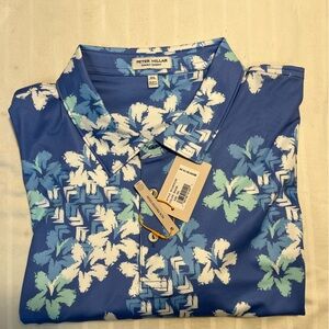 Peter Millar Summer Comfort Blue Floral Golf Polo 3XL